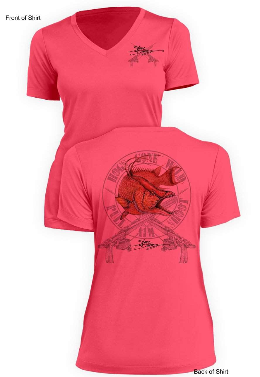 Hogs Gone Wild- Ladies Short Sleeve V-Neck-100% Polyester